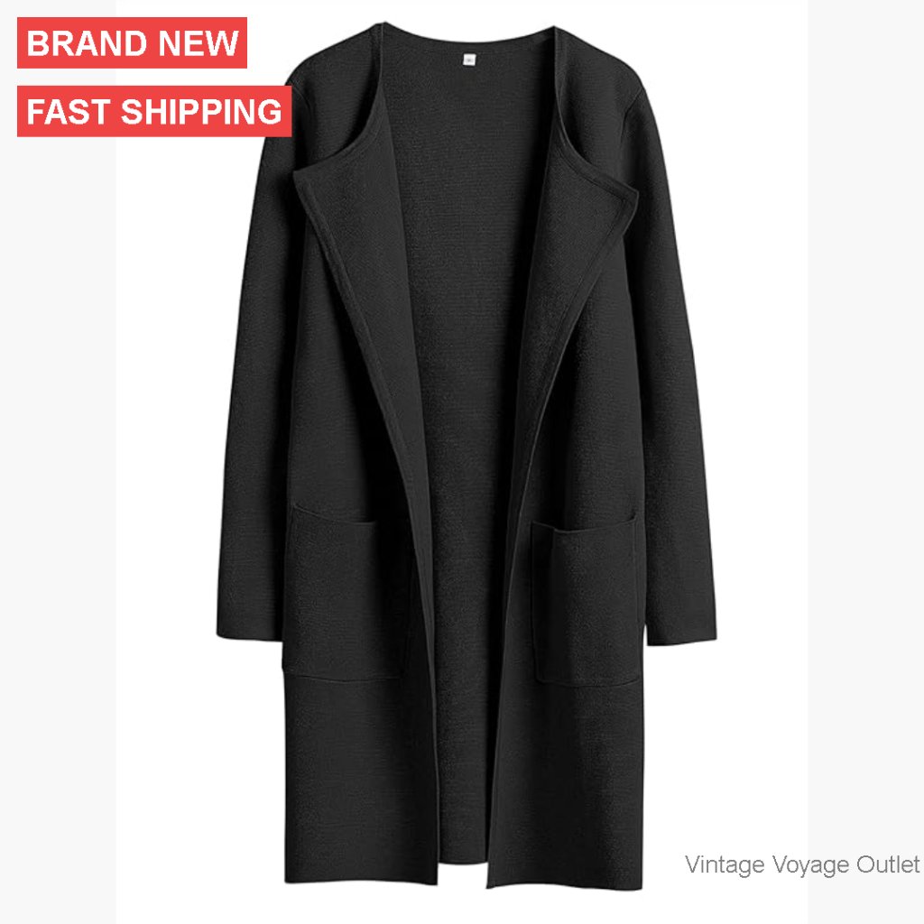 Open Front Knit Cardigan Sweater With Pockets, Dressy Casual Coatigan Jacket